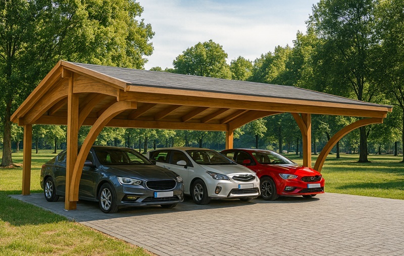 wiata na 3 auta z drewna klejonego